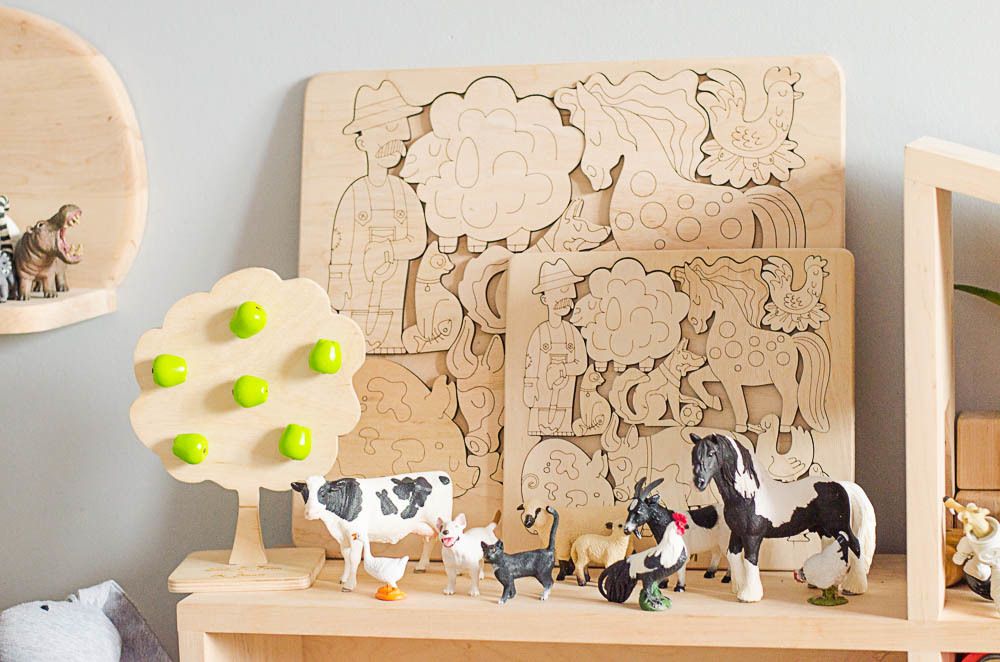 Набор большая деревянная азбука, цифры и большой пазл домашние животные "Ферма" со скидкой
